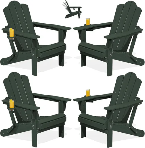 Miniatura 34 de Silla plegable ajustable KINGYES Adirondack, sillas reclinables Adirondack de 3 posiciones con portavasos, Adirondack de HDPE resistente a