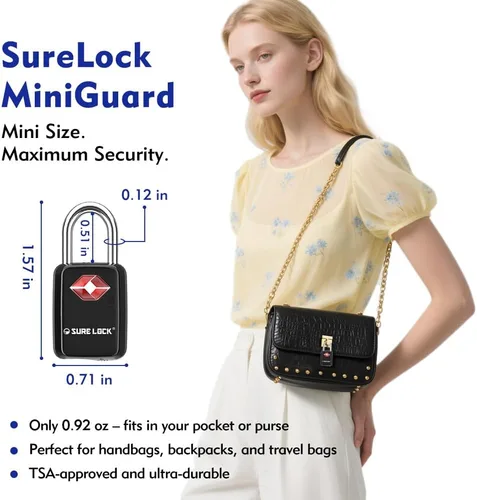 Miniatura 3 de Sure Lock Cerraduras de equipaje aprobadas por la TSA con llaves para viajes, cuerpo de aleación de zinc con grillete de acero, llave similar, llave