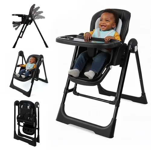 Miniatura 10 de Sillas altas para bebés y niños pequeños, se convierten en columpios de bebé, silla alta plegable, ajustable, convertible con asiento reclinable
