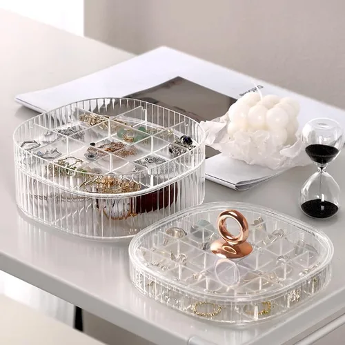 Miniatura 5 de Joyero, organizador de joyas de acrílico de 3 capas con asa, cajas de joyería transparentes para mujeres y niñas, organizador de maquillaje, soporte