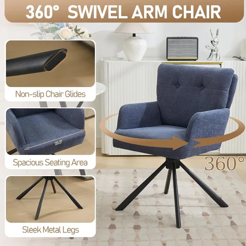 Miniatura 3 de WUTUTUEE Juego de 2 sillas de comedor de tela, modernas, tapizadas, giratorias, cómodas sillas de comedor con respaldo medio, sillón de escritorio