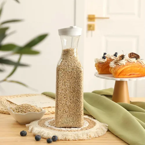 Miniatura 4 de 3 piezas Jarra de agua de plástico de 32 oz con tapa abatible, contenedores de jugo de base cuadrada, jarra de suministros para bar de mimosa