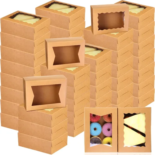 Miniatura 9 de TaoBary 100 piezas Cajas de panadería de 8 pulgadas 8 x 6 x 2.5 pulgadas Cajas de galletas y pasteles con 2 estilos de ventana para galletas, Negro