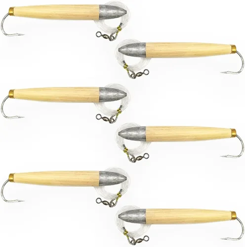 Miniatura 2 de Señuelos de pesca con tapón de cedro de 4 pulgadas, 6 piezas de color natural aparejado, para pesca en alta mar, incluye bolsa de señuelo de agua