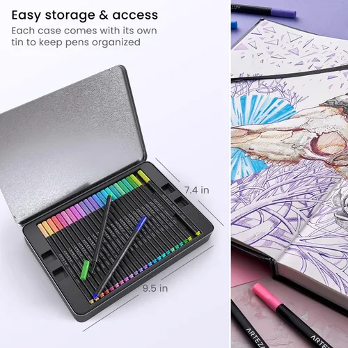 Miniatura 6 de ARTEZA - Plumones Inkonic Fineliners, juego de 72, marcadores de punta fina de 0.4 mm, plumones de arte a base de agua para dibujar, hacer bocetos