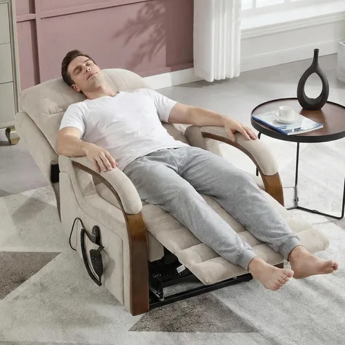 Miniatura 3 de Silla reclinable eléctrica para personas mayores, silla elevadora de doble motor con masaje por vibración y calor, reclinable plano con reposabrazos