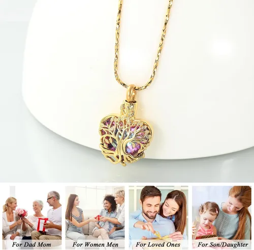 Miniatura 96 de Imrsanl Collar de urna de árbol de la vida con forma de corazón, joyería de cremación para hombres y mujeres, recuerdo, joyería conmemorativa