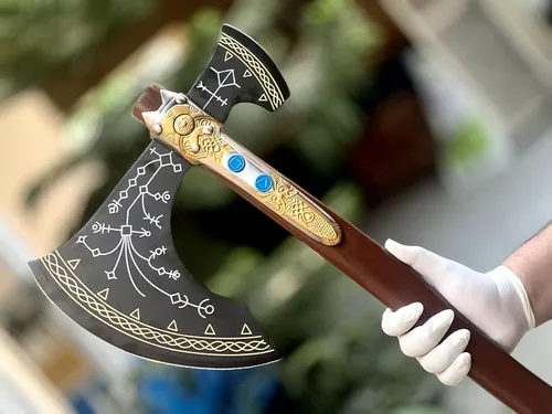 Miniatura 11 de SHINY CRAFTS® Hacha Vikinga Hecha a Mano Hacha Nórdica- Hacha Berserker de Dos Manos de 40" de Largo Hacha Forjada - Hacha Barbuda - con Funda VBA-08