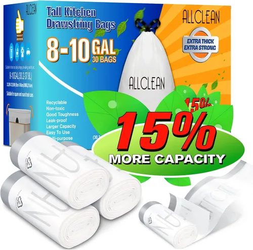 Miniatura 6 de Bolsas de basura de 4 galones, 90 bolsas de basura ultra duraderas y resistentes con cordón, gruesas resistentes al desgarro, sin perfume, Blanco