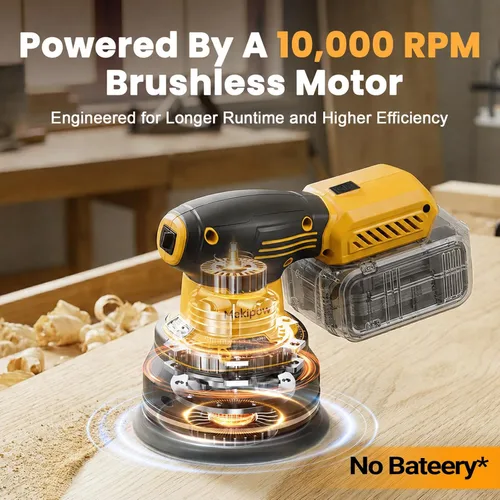 Miniatura 3 de Lijadora orbital aleatoria inalámbrica sin escobillas compatible con batería Dewalt de 20 V, lijadora orbital eléctrica de palma con colector