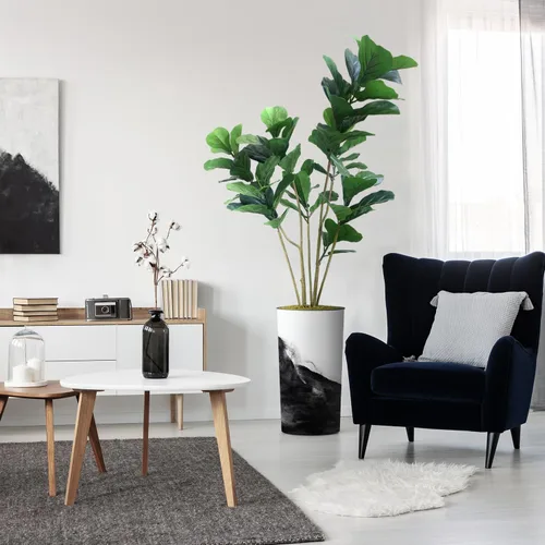 Miniatura 7 de Árbol artificial en maceta contemporánea, palmera tropical areca artificial de seda para decoración del hogar en interiores y exteriores, altura
