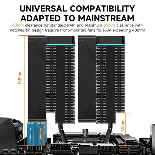 Miniatura 3 de Ventilador de refrigeración por aire IX20 ARGB Twin Tower CPU Cooler 6 tubos de calor de cobre, 5.00 x 5.4 x 6.2 pulgadas, AMD AM4/AM5 e Intel LGA