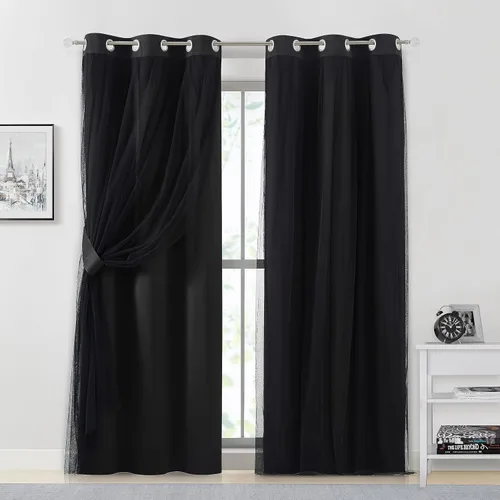 Miniatura 26 de Bujasso- 2 cortinas 80% blackout azul cielo c/capa superpuesta traslúcida, doble capa térmica y aislante p/mezclar y combinar, parte superior