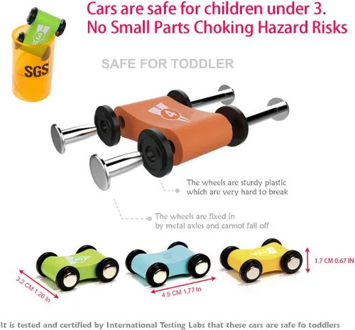Miniatura 2 de Juguete de pista de carreras de rampa de madera para automóvil, juego de autos para niños, 4 unidades de autos de repuesto, vehículos de pista