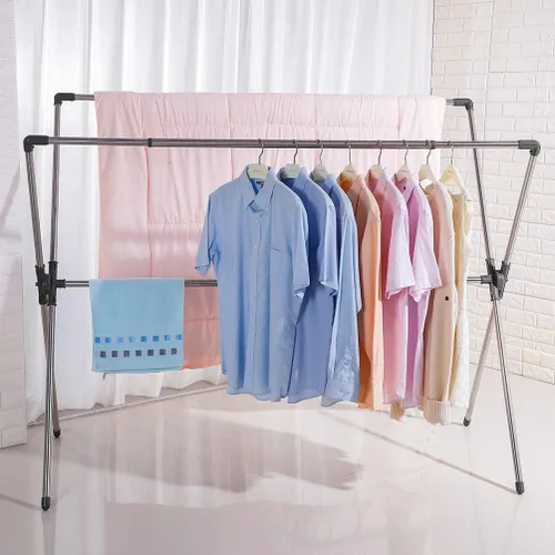Miniatura 3 de BAOYOUNI Estante plegable de secado de ropa de acero inoxidable con doble poste, barras expandibles, ahorro de espacio, retráctil, resistente