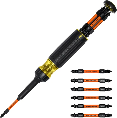 Miniatura 16 de Klein Tools 32305 - Destornillador de trinquete multibroca, herramienta 15 en 1 con puntas Phillips, ranuradas, cuadradas, Torx y combo