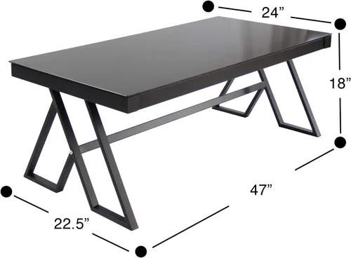 Miniatura 3 de Mesa de centro para sala de estar de 46 pulgadas, mesa de té de vidrio templado, mesa de cóctel, mesa de centro de patas triangulares de metal, mesa