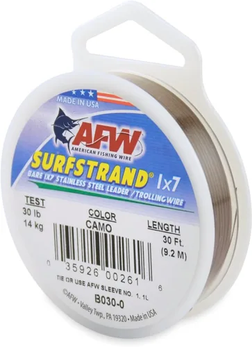 Miniatura 53 de Surfstrand Bare 1x7 Cable Líder de Acero Inoxidable - Línea Líder de Pesca para Agua Salada, 20lb Test - 325lb Test en Brillante, Camuflaje