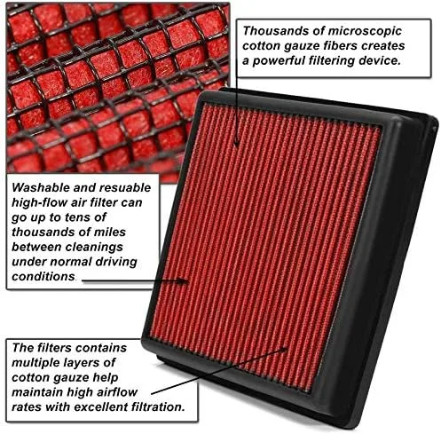 Miniatura 5 de Filtro de aire lavable de algodón rojo compatible / repuesto para Holden Epica 2.4L L4
