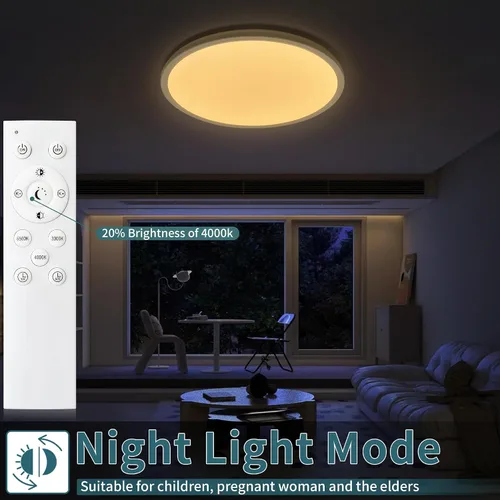 Miniatura 4 de Modernas lámparas LED de techo regulables con control remoto, montaje empotrado ultrafino de 15.4 pulgadas con luz nocturna, 36 W, 4500 LM