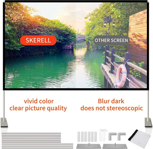 Miniatura 4 de SKERELL Pantalla de proyector con soporte, pantalla de proyección portátil de 120 pulgadas, 16:9 4K HD, proyecciones delanteras y traseras, pantalla