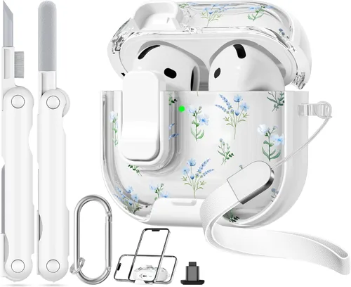 Miniatura 22 de con bloqueo de seguridad para funda de AirPods Pro 2ª 1ª generación, funda transparente floral linda para AirPods Pro 2 con soporte para teléfono