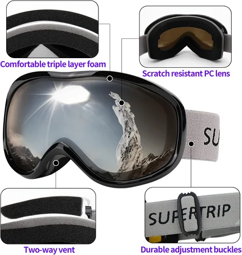 Miniatura 4 de Supertrip Gafas de esquí de nieve antivaho 100% protección UV gafas de esquí snowboard Marco negro/lente marrón claro (vlt 25%)