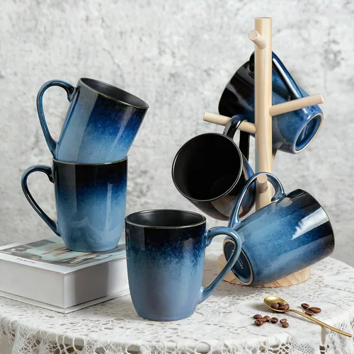 Miniatura 2 de MONITO Juego de 6 tazas de café de 14 onzas, modernas tazas de café de cerámica grandes con asa para té/latte/leche/cacao, divertidas tazas de té