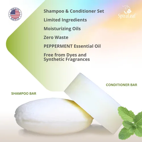 Miniatura 2 de SPIRALEAF Barra de champú sólido y barra acondicionadora, aceite esencial de menta, ingredientes limitados, fórmula concentrada, sin fragancia, sin