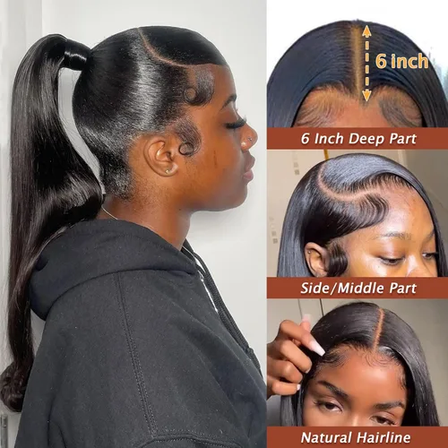 Miniatura 3 de Pelucas de encaje frontal de 13 x 6 pulgadas, pelucas de cabello negro natural, pelucas de encaje frontal sin pegamento, pelucas de encaje frontal