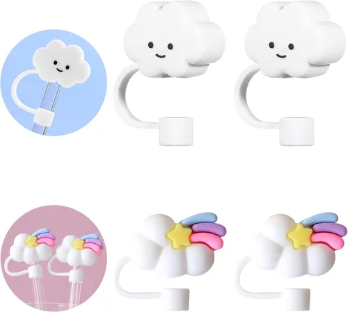 4 fundas de paja para pajitas reutilizables, cubiertas de paja de nube, tapas de paja de estrella fugaz, tapones de paja de silicona, reutilizables,