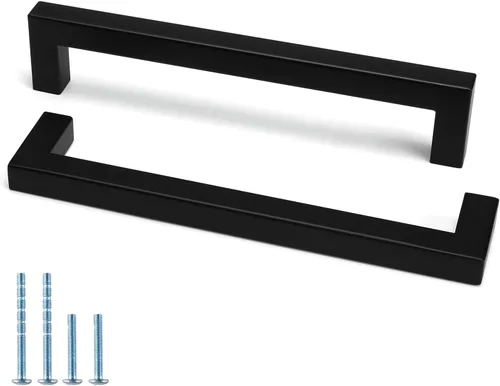 Goldenwarm LSJ12BK. - Manijas de barra cuadrada para cajón de armario, color negro, herrajes negros modernos LSJ12BK para cocina y baños, manijas de