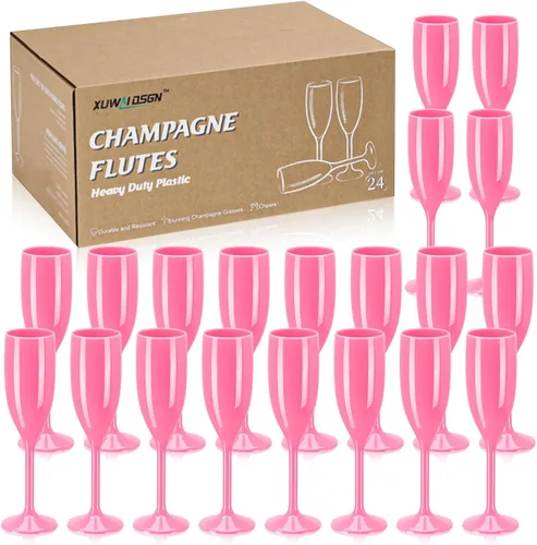 XUWAIDSGN Copas de Champán de Acrílico Copas de Champán para Boda Copas de Brindis de Champán Vaso de Champán de Plástico Reutilizables e Rosa