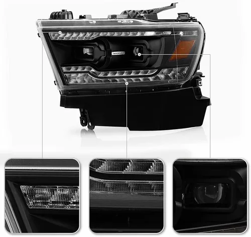 Miniatura 4 de ACANII - Para [tipo halógeno] 2019-2022 Ram 1500 Tubo LED Negro Señal secuencial LED Dual Proyector Faros Faros Faros