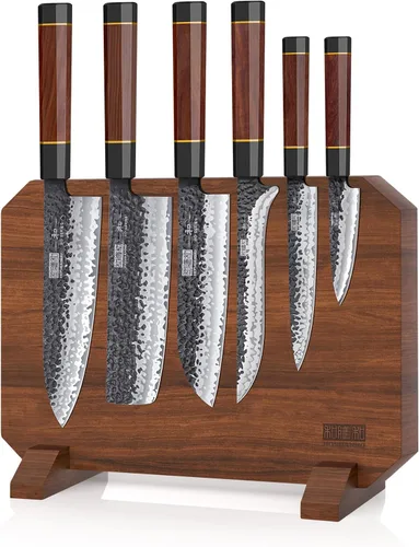 Miniatura 9 de HOSHANHO Juego de 5 cuchillos de cocina japoneses de acero de alto carbono, juego de cuchillos de chef profesionales ultra afilados con mango