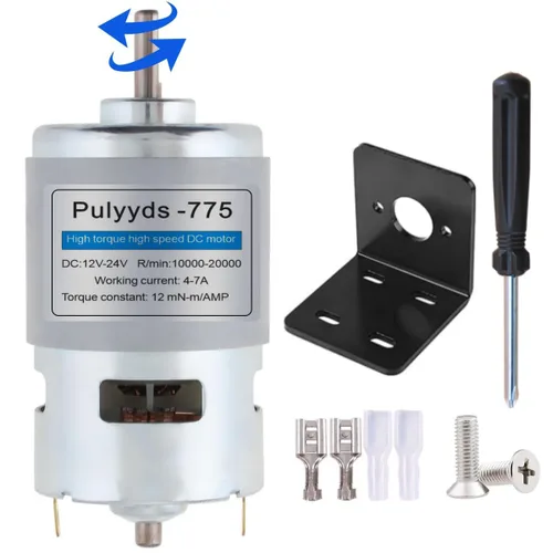 Miniatura 8 de Motor 775 DC 12V-24V DC Motor de alto par D C M otor 10000-20000 RPM Rodamientos de bolas dobles Ruedas eléctricas silenciosas Actualización