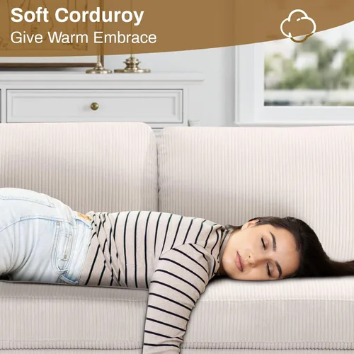 Miniatura 7 de Legend Vansen - Sofás seccionales para sala de estar, sofá en forma de L de corduroy con otomana para sala de estar, dormitorio y apartamento Crema