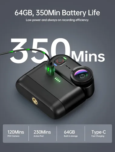 Miniatura 8 de Mini cámaras de acción corporal 4K, cámara corporal POV, cámara deportiva de 64 GB con grabación de audio y video, portátil WiFi magnética