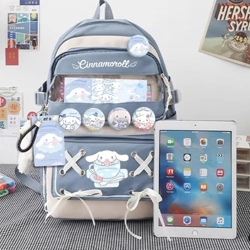 Miniatura 2 de Roffatide Anime Kuromi - Mochila Kawaii con 21 piezas de accesorios de dibujos animados estética de viaje nuevo semestre bolsa de regalo con bonitos
