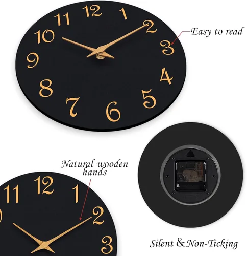 Miniatura 6 de Roymnie Reloj de Pared, Relojes de Pared Modernos de 10 Pulgadas Operados con Batería, Reloj Silencioso Sin Tictac Decorativo para Cocina, Sala
