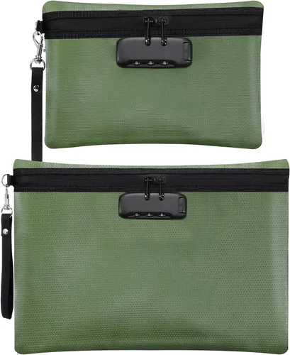 Miniatura 10 de Nezyo Bolsa de documentos de dinero segura ignífuga con cerradura, 2 piezas, diario notario, bolsa impermeable con cremallera para almacenamiento