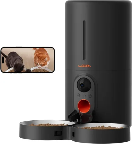 Miniatura 10 de WOPET Comedero automático para gatos con cámara para dos gatos, alimentador automático HD de 1080p, alimentador para mascotas WiFi 5G con visión