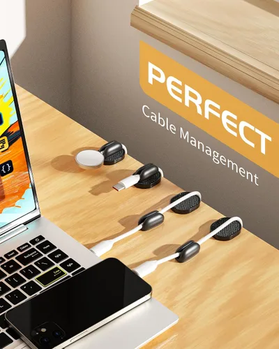 Miniatura 3 de Paquete de 6 soportes organizadores de cables Puretor – Fuerte adhesivo y gestión de cables de escritorio magnéticos, organiza sin esfuerzo cables