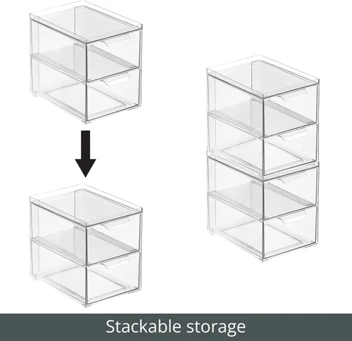 Miniatura 4 de mDesign Contenedores de Almacenamiento Apilables con 2 Cajones Extraíbles - Organizadores de Cajones de Plástico Apilables para Baño Principal