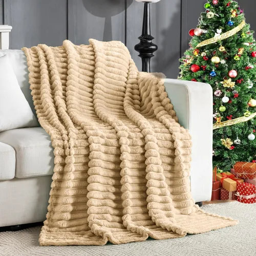 Miniatura 7 de Manta de Tiro de Piel Sintética Color Hueso para Sofá, Manta Suave y Esponjosa de Burbujas para Cama y Sofá, Manta Gruesa y Cálida de Felpa Difusa