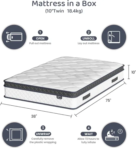 Miniatura 2 de Colchón Tamaño Twin, Colchón Híbrido de 10 Pulgadas con Resortes de Bolsillo Individuales Multicapa Híbrido en una Caja, Ergonómico, Soporte