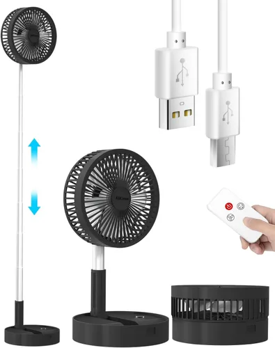 AICase Ventilador de pie, ventilador plegable telescópico de piso/USB de escritorio con batería recargable de 7200 mAh, 4 velocidades, súper
