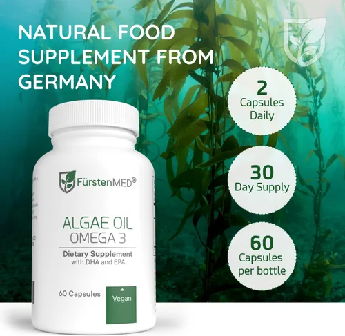Miniatura 5 de FürstenMED Aceite de algas Vegano Omega 3 – Apoyo a la salud del corazón, cerebro y articulaciones – 2000 mg de aceite de algas de los cuales 700 mg