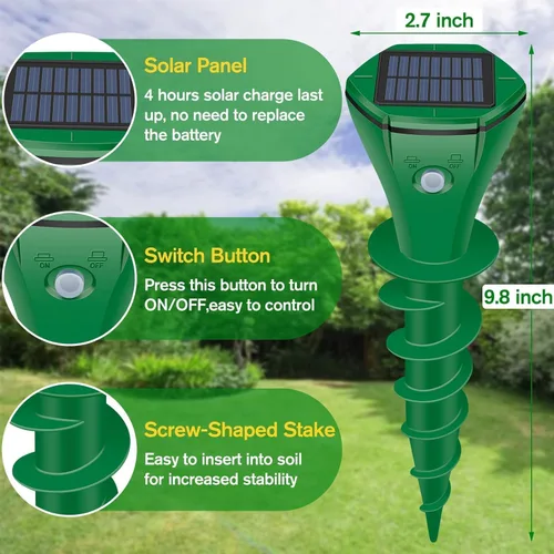 Miniatura 3 de Repelente de topos alimentado por energía solar, paquete de 4 repelente ultrasónico de gopher IP65 impermeable para césped, jardín, patio, repelente