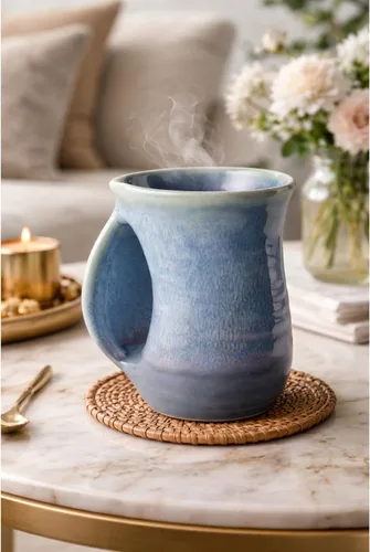Miniatura 6 de Taza calientamanos, de cerámica y pintada a mano - Bolsillo contorneado mantendrá la calidez del calor de tu bebida - Mantén tus dedos calientes